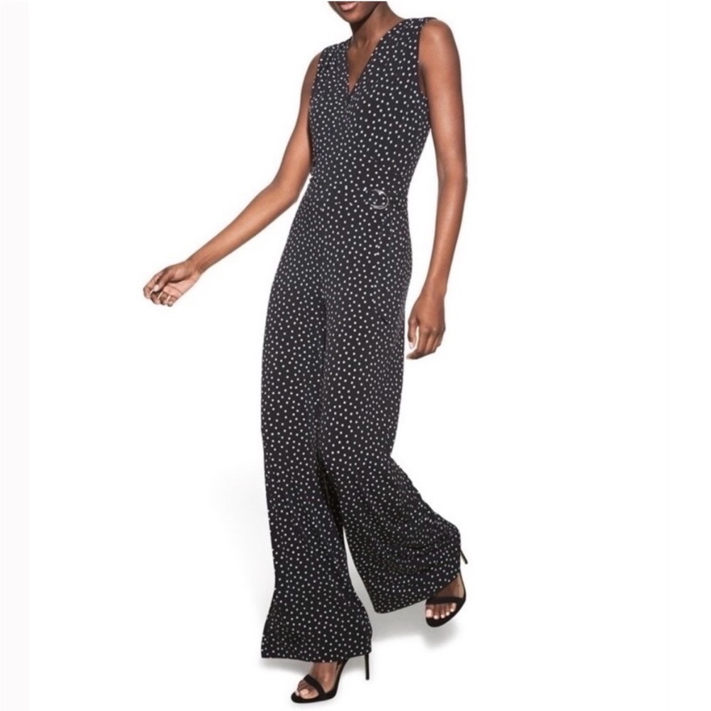 WHBM POLKA DOT BELTED SLEEVELESS JUMPSUIT